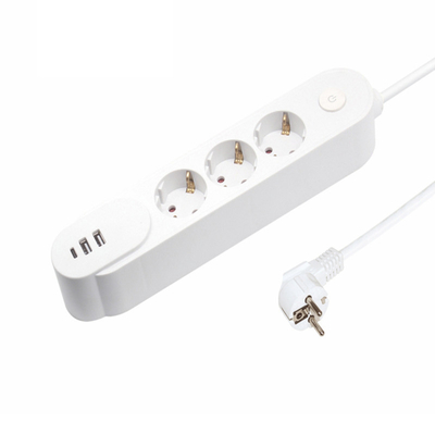 European Standard Socket with Multiple Portable Socket Outlet USB Type A/C Shutters Switch 0.8M Cable Length H05VV-F 3G1.5mm2 Wiring